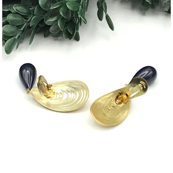 Vintage Gold & Navy Teardrop Clip-On Earrings - Picture 3 of 7